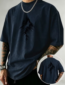 T-shirt Homme Oversize Vintage Délavé au Sable 320g Manches Courtes Col Rond Style Urbain Coton Jersey - Product Image 6