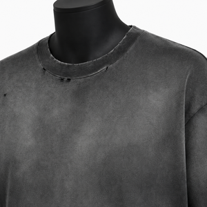 Camiseta de algodón negra lavada de corte holgado para hombre, manga corta, cuello redondo, informal, lisa - Product Image 6