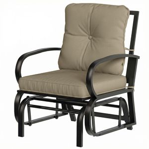 Sedia a dondolo da esterno beige con cuscini e struttura in acciaio - Product Image 1