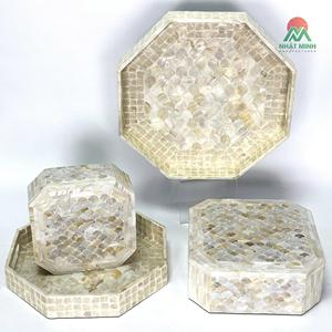 Plateau de service octogonal décoratif élégant fait main avec motif mosaïque en coquillages et incrustation de nacre pour la restauration à domicile ou à l'hôtel - Product Image 4