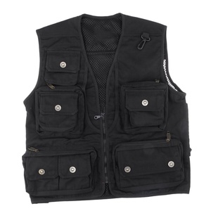 Gilet décontracté noir multipoches zippé pour homme, respirant, style toile, vêtement de travail, collection été 2026 – Vente en gros - Product Image 5