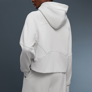 OEM Wholesale Custom Logo Women 100% Cotton <b>Cropped</b> <b>Zip</b>-<b>Up</b> Hooded Long Sleeve Loose Casual Outerwear Breathable hoodie - Product Image 6