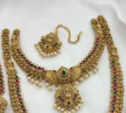 Collier en or Lakshmi, bijoux de temple, collier d'Inde du Sud, chaîne plaquée or antique, collier traditionnel de temple à perles - Product Image 2