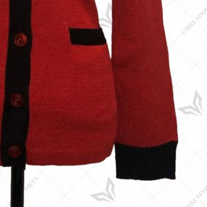 Custom Delta Sorority <b>Red</b> & Black Chenille V-neck Casual <b>Wool</b>/Acrylic Vintage Winter Solid Embroidery Greek Cardigan Sweater - Product Image 6