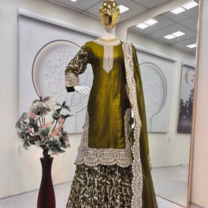 Tenues traditionnelles Gharara Sharara pour femmes, ensemble de robes Gharara brodées pakistanaises pour les mariages, au prix d'exportation - Product Image 1