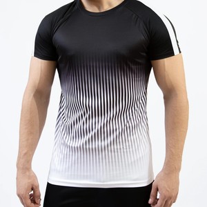 T-shirt en tricot pour homme, noir à rayures, col rond, manches courtes, coupe ajustée, sportif, séchage rapide - Product Image 4