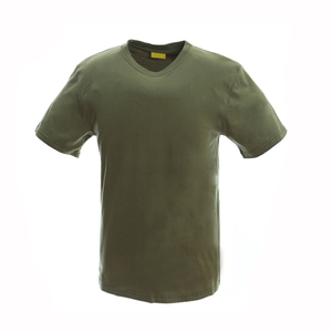 Camiseta de Manga Corta con Cuello en V para Hombre, Color Verde Oliva, Lisa, Sólida, Informal, Corte Regular - Product Image 1