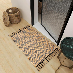 Tapis carré en rotin géométrique bohème avec franges à pompons, couleur naturelle, pliable, résistant à l'eau, pour la décoration de la chambre des enfants - Product Image 2