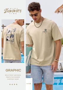 Camiseta de Manga Corta Beige para Hombre con Estampado de Palmeras, Diseño Gráfico de California, Cuello Redondo Informal, Corte Regular, Jersey de Algodón Transpirable - Product Image 4