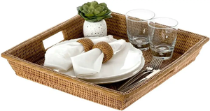 Rattan Square Serving <b>Tray</b> Honey Brown Handwoven <b>Decorative</b> Serving <b>Tray</b> for Tea Coffee Snacks Rustic Home Decor Organizer - Product Image 3