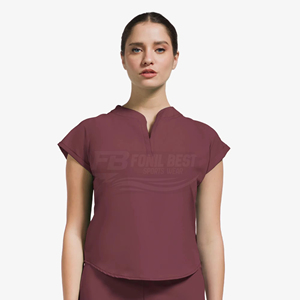 Women <b>Maroon</b> Knitted Scrub <b>Top</b> With V-Neck Design For Medical Staff Hospital Uniforms - Product Image 1