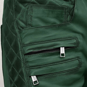 Pantalones de Motociclista de Cuero Sintético Verde para Hombre, Cintura Alta, Corte Recto, Múltiples Bolsillos, Transpirables, para Otoño - Product Image 2
