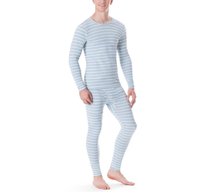 <b>Men</b> Striped <b>Thermal</b> <b>Underwear</b> Set Long Sleeve Crew Neck 2 Piece Winter Warm Base Layer Cotton Compression Wear - Product Image 4