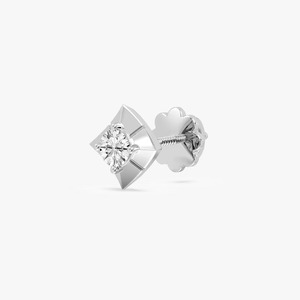 Boucle d'oreille élégante en or blanc 14 carats avec diamant de laboratoire à quatre griffes, bijou fin pour femme, plaqué rhodium - Product Image 5