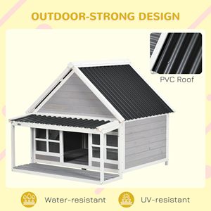 Cuccia per Cani di Taglia Media-Grande in Legno con Veranda, Tetto Inclinato Rettangolare, Porta Anteriore e Finestre Esterne per un Vivere Confortevole - Product Image 5