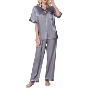 Short Sleeve Satin Pajama Set V Neck <b>Rolled</b> Hem Shorts Drawstring Waist Cool Sleepwear - Product Image 3