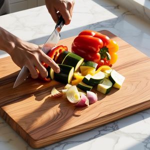 Tabla de Cortar Rectangular de Madera con Bordes Tallados, Tabla de Madera Natural para Preparación de Alimentos en la Cocina, Servir y Rebanar Queso, Uso Doméstico - Product Image 6