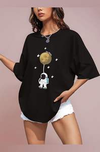 Camiseta de Mujer con Hombros Caídos, Logotipo Personalizado, Estilo Urbano Oversize, Tejido Grueso, Diseño Gráfico Vintage Hip Hop - Product Image 3