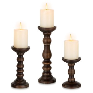 Ensemble de porte-bougies en bois de Sheesham - Socles en bois faits à la main avec des éléments en laiton - Vente en gros - Product Image 1