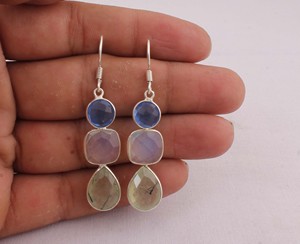 Wholesale Natural Prehnite <b>Earrings</b> 925 <b>Sterling</b> <b>Silver</b> Multi Gemstone Jewelry Manufacturer Handcrafted Green Stone <b>Dangle</b> - Product Image 2
