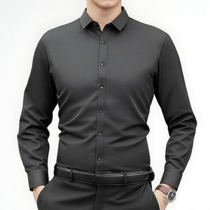 Camisa de Vestir Formal de Manga Larga para Hombre, Corte Regular, Transpirable, Antiarrugas, Casual, Negra, para Primavera y Otoño - Product Image 1