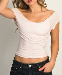 Women's Tie Dye Crop <b>Top</b> <b>Cap</b> <b>Sleeve</b> Scoop Neck Slim Fit Knitted Spandex Cotton Casual Spring Summer Wear - Product Image 5