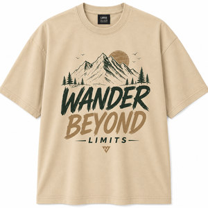 เสื้อยืดแขนสั้นสีเขียวเข้มสำหรับผู้ชาย Wander Limits คอกลม ทรงปกติ ผ้าฝ้าย 100% เป็นมิตรกับสิ่งแวดล้อม ลายพิมพ์ตัวอักษร สไตล์ลำลอง - Product Image 1