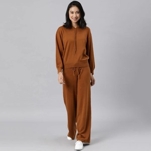 Women's Plus Size Hooded Tracksuit Set Solid Color Full Sleeve Loose Fit Casual Winter Wear Polyester/Cotton Drawstring Pants - Product Image 1