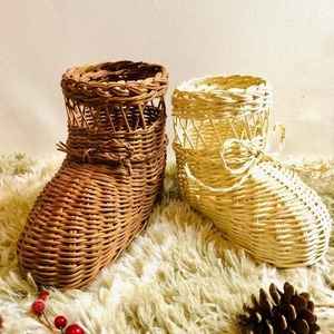 Ornement de Noël en rotin naturel fait main, botte de Père Noël en osier pour suspendre à l'arbre de Noël, décoration de maison pour les fêtes - Product Image 2