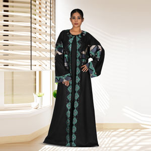 Abaya de Lino con Frente Abierto, Diseño Tradicional con Paneles Bordados, Transpirable, Elegante, Modesta, Larga hasta el Suelo, Estilo Árabe, para Oración en Ramadán - Product Image 5