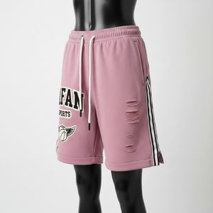 Shorts de basket-ball pour femmes, coton mélangé de haute qualité, tissu polaire respirant, design à panneaux roses, logo personnalisé. - Product Image 4