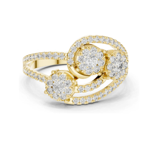 Yellow Gold Diamond Engagement <b>Ring</b> Round Brilliant Cut Flower Design Women's Romantic Style - Product Image 3