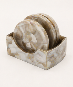 Juego de 4 Posavasos de Mosaico de Madreperla Hechos a Mano con Soporte Decorativo, Acabado Pulido a Mano, Diseño Moderno y Duradero de Lujo - Product Image 5