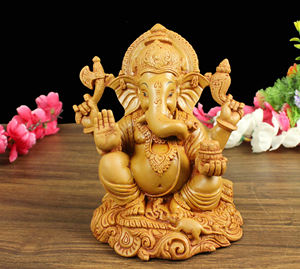 Statue de Ganesha en résine brune artisanale de Nirmala Handicraft, provenant du Rajasthan - Cadeau pour la Puja de Ganesha et diverses occasions, décoration de table - Product Image 1