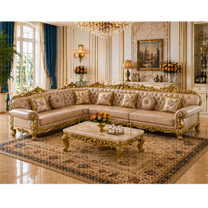 Palace-Inspired <b>Gold</b> Finish Upholstered King <b>Sofa</b> Set European Palace Style Tufted L-Shaped Wooden Living Room Furniture Canada - Product Image 1