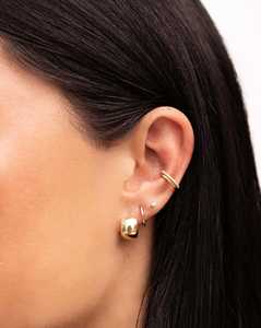 Chunky <b>Huggie</b> Hoop Earring 14k <b>Solid</b> <b>Gold</b> 12mm x 8mm Wide Snap post Thick Modern Luxury <b>Gold</b> Fine Jewelry For Women Wholesale - Product Image 3
