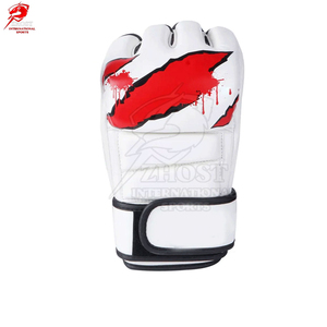 Guantes de Entrenamiento de Boxeo y Sparring MMA Blancos con Dedos Descubiertos y Correa de Muñeca Ajustable con Cierre de Velcro (Cuero PU) - Product Image 4