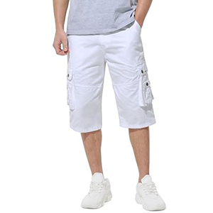 Men's <b>White</b> <b>Cargo</b> Shorts Solid Color Mid Waist Breathable Casual Style Bermuda Length Pockets Elastic Waist - Product Image 1