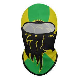 Pasamontañas de estilo animal con estampado de llamas en verde, amarillo y negro, de la marca GLOWING NEON INDUSTRY, que cubre toda la cara, transpirable e impermeable. - Product Image 2