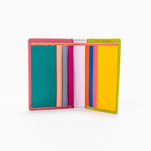 Unisex Genuine Cowhide Leather Card Holder <b>Wallet</b> with Malty Color Zipper Closure and Patchwork Design - Product Image 2