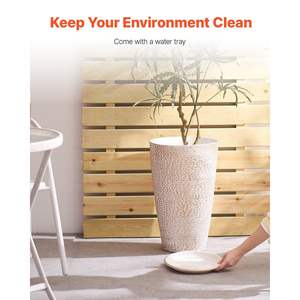 Ensemble de 2 grands pots de fleurs d'extérieur de 21 pouces de hauteur, ronds, finition pierre, modèle D0100XUYY9G pour porche avant, patio - Product Image 2