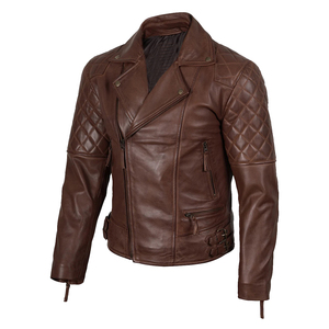 Real Leather Trucker Jacket <b>Men</b> Western Style Snap Button Chest Pockets Brown Tan OEM Wholesale Factory Direct - Product Image 2