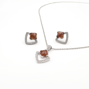 Ensemble pendentif et boucles d'oreilles en argent sterling 925 avec quartz cerise naturel, plaqué rhodium, bijoux fins OEM ODM - Product Image 1