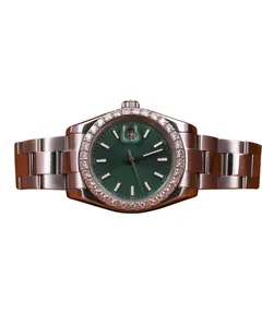 Montre mécanique de luxe personnalisée en moissanite, cadran vert simple en or blanc pour homme, style résistant pour mariage et soirée - Product Image 1