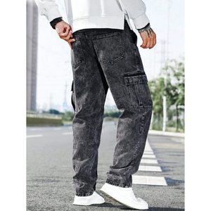 Jean cargo en denim gris anthracite pour homme, style rétro vintage moderne multipoches, 100% coton, écologique, automne-hiver - Product Image 4