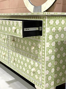 Indian Artisan Made Fully Handcrafted Bone Inlay Green Dresser <b>6</b> <b>Drawers</b> Mediterranean Style Living Room Cabinet Antique - Product Image 5