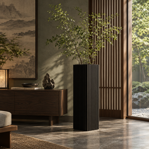 <b>Tall</b> Black Fluted Metal Indoor <b>Planter</b> | Modern Matte Flower Pot for Living Room Hotel Office Home <b>Garden</b> Decorative Plant Decor - Product Image 3