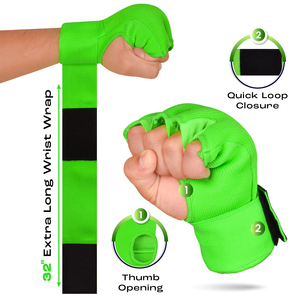 Green Half Finger Training Gloves With Velcro Wrist Support For Boxing Inner Gloves And Martial Arts Unisex Spandex Fit - Product Image 3