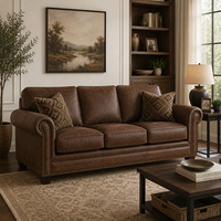 Canapé en cuir véritable de haute qualité, 3 places, moderne et confortable, pour salon, villa, hôtel, école et parc.