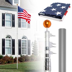 Kit Asta Telescopica per Bandiera 20FT in Alluminio Resistente con Bandiera USA 5x3 e Topper a Sfera Dorata per Insegne da Giardino e Prato - Product Image 1